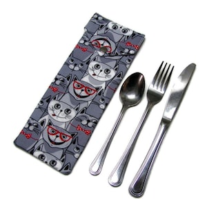 CUTLERY HOLDER, Utensil Case, Silverware pouch, Fully lined, 100% cotton, Kool Kats