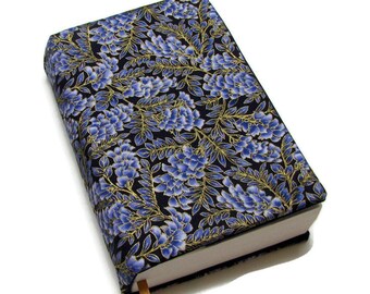 Book cover TRADE SIZE, large paperback, bathroom reader, cotton, padded cover, matching corner bookmark optional, Blue Wisteria