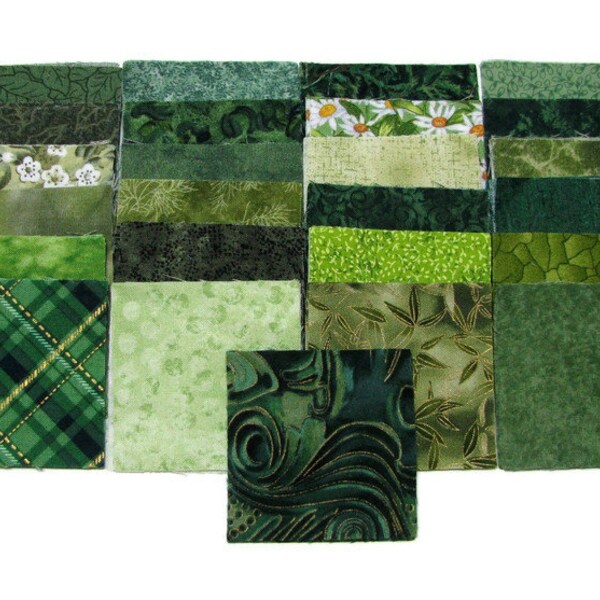 MINI CHARM PACK,  100 2 1/2 inch squares, assorted gorgeous greens, 100% premium cotton, precision die cut