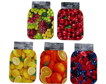 10 FRUIT PRESERVE JARS Cotton appliques, die cut, temporarily fused, Applique classes, 10 assorted fruit jars, kitchen wall decor