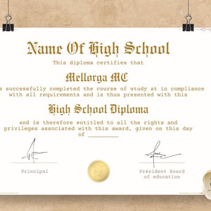 Modèle de diplôme d'études secondaires à modifier, Modèle de diplôme d'études secondaires avec sceau d'or, modèle de diplôme à imprimable