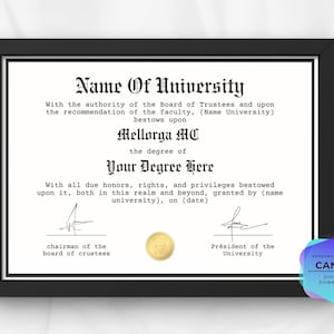 Modèle de diplôme, diplôme modifiable, diplôme d'études universitaire avec sceau d’or,diplôme d'études universitaire,certificat personnalisé