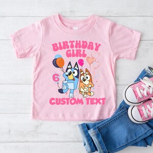 Personalized Blue Dog Birthday Girl Shirt – Blue Dog Custom Age Tee for Kids – Cartoon Birthday Outfit – Personalized Blue Dog Party Shirt