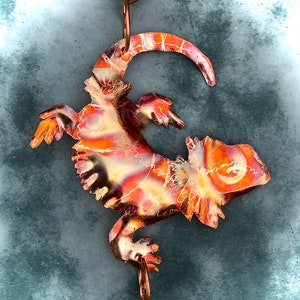 Bearded Dragon Reptile Lizard Sun Catcher Window Jewelry Recycled Art. Copper, Glass w/ Suction Cup! Handmade Copper Art Home & Garden Décor