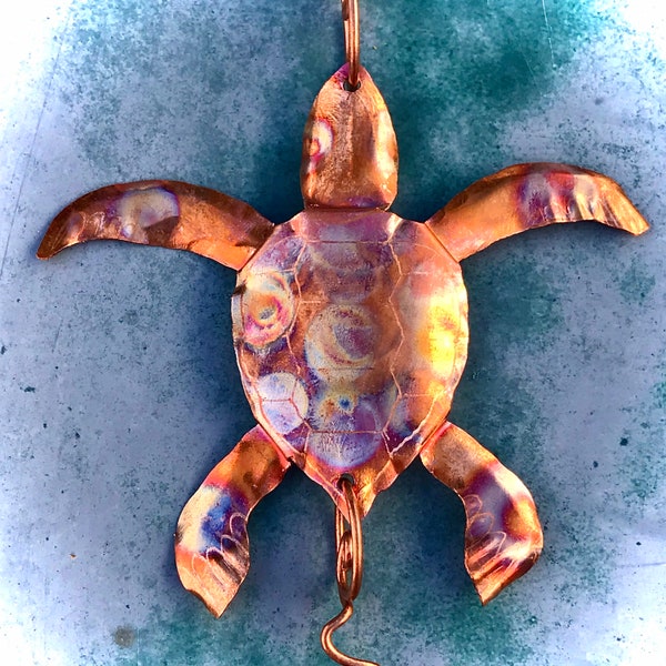 Sea Turtle Sun Catcher Window Jewelry Mobile Recycled Art. Copper, Glass and free Suction Cup! Handmade Gift, Home & Garden Decorations