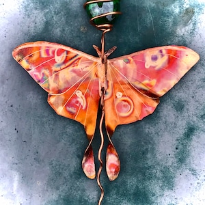 Luna Moth Butterfly Sun Catcher Window Jewelry Hanging Art. Copper, Glass, free Suction Cup! Handmade Art Gift for her, Home & Garden Décor
