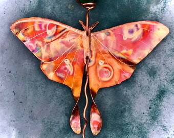 Luna Moth Sun Catcher Window Jewelry Hanging Art Recycled Copper, Glass and free Suction Cup! Handmade Copper Art Gift, Home & Garden Décor