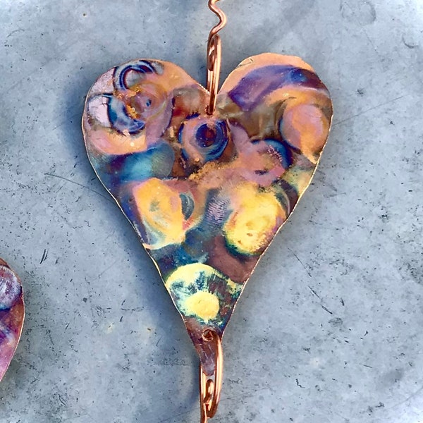 Heart Love Sun Catcher Window Jewelry Recycled Art made from Copper, Glass w/ free Suction Cup! Handmade Copper Art Gift Home & Garden Décor