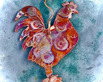 Chicken, Hen or Rooster Sun Catcher Window Jewelry Copper Art Recycled Copper, Glass w/ free Suction Cup! Handmade Gift, Home & Garden Décor