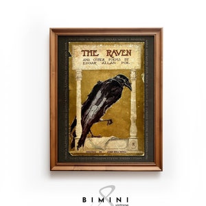 The Raven Edgan Allan Poe Vintage book cover, Vintage illustration, Gothic Poster, Classic Literature Poster ,Digital download