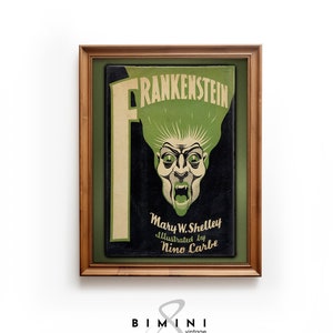 Frankenstein Mary Shelly Vintage book cover poster Vintage illustration Gothic Art Poster, Classic Literature Poster, Digital download