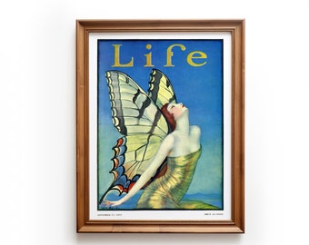 Vintage Life magazine cover, The Butterfly, Butterfly wall art, Vintage Wall Art, Early 20th Century Illustration, Digital Download