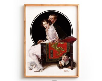 ノーマン ロックウェル、見つめる少年、窓、子犬、釣り竿、1922 年 6