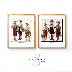 Set of 2 Norman Rockwell Prints, The fishing trip, The Catch, 1920s, Vintage Wall Art, Early 20th Century Illustration, Digital Download