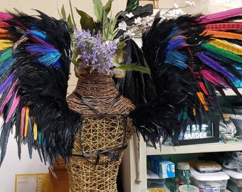 Rainbow and black pheasant feather wings made to order