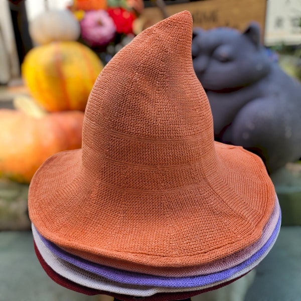 Pumpkin orange knitted witch hat blank