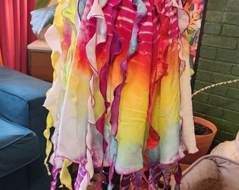 Hand dyed and sewn Rainbow Spiral dance skirt fits 4xl-xs
