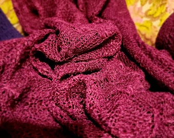 2 yards open weave knit fabric Raspberry/dark fuchsia 4 way stretch 45" wide poly/cotton blend