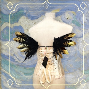 Made to order Hand made real feather wings gold glitter chevron accents black wings