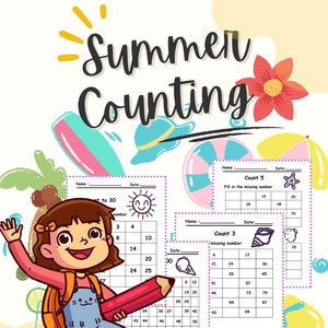 Hojas de trabajo digitales Aventuras de conteo de verano: números faltantes del 1 al 100 para los grados 1 a 3 y educación en el hogar