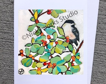 Chickadee Illustration Card: Blank Bird Greeting Card
