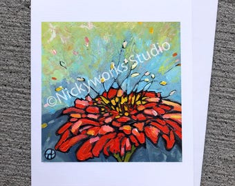 Zinnia Flower Greeting Card: Handmade Acrylic Art