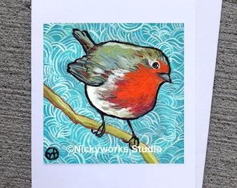 Robin Art Greeting Card: Spring Bird Painting, Friendship Card