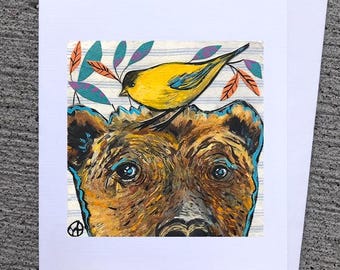 Bear and Finch Greeting Card: Whimsical Friendship Card