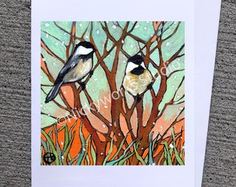 Chickadee Illustration Card: A2 Handmade Bird Card