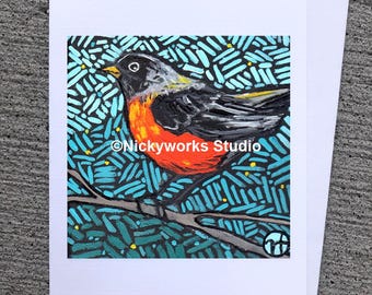 Robin Art Greeting Card: Spring Bird, Friendship Card