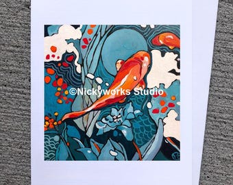 Koi Pond Art Greeting Card: Hand-Assembled A2 Notecard