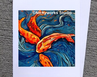 Koi Pond Art Greeting Card: Hand-Assembled A2 Notecard