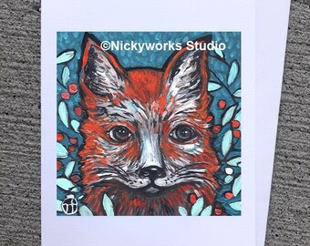 Whimsical Fox Greeting Card: Birthday, Friendship Notecard
