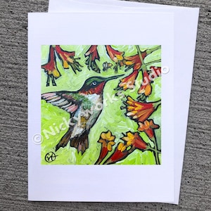 Hummingbird Art Greeting Card: Ruby-Throated Bird Illustration bild 1