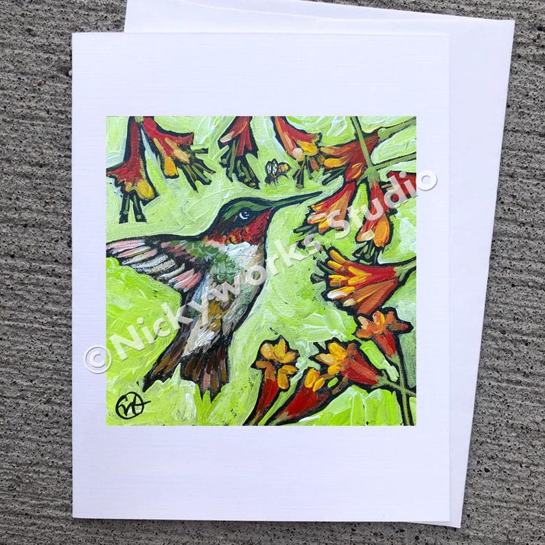 Hummingbird Art Greeting Card: Ruby-Throated Bird Illustration bild 1