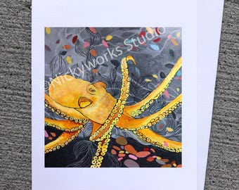 Handmade Octopus Greeting Card: Blank Animal Notecard