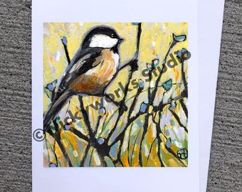 Chickadee Illustration Card: Whimsical Friendship Greeting