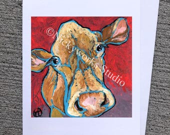Whimsical Cow Art Greeting Card: Friendship Card
