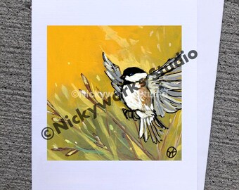 Chickadee Illustration Card: Handmade Bird Greeting Card