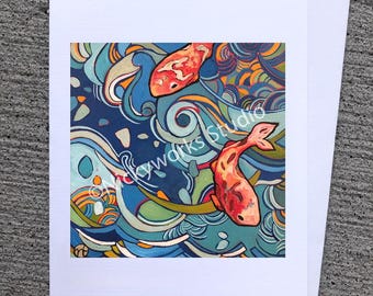 Koi Pond Art Greeting Card: Hand-Assembled A2 Notecard