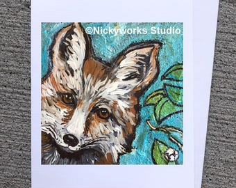 Whimsical Fox Greeting Card: Birthday, Friendship Notecard