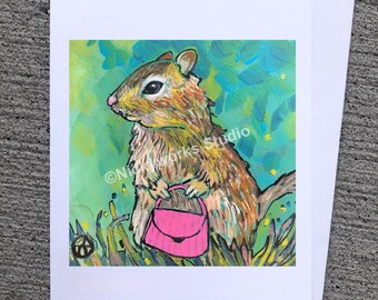 chipmunk card, whimsical greeting card
