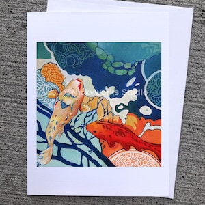 Koi Fish Art Greeting Card: Hand-Assembled A2 Notecard