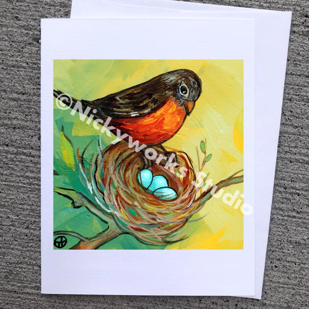 Robin Nest Greeting Card: Spring Bird Art, Friendship Card (A2 Size) - Etsy