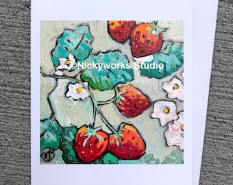 Handmade Strawberry Greeting Card: A2 Notecard