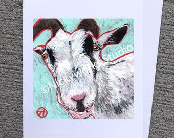 Whimsical Goat Greeting Card: Hand-Assembled Animal Card