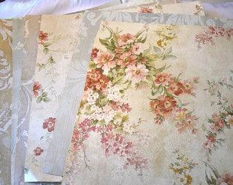 7  XLarge vintage Wallpaper Samples ,16"x16", old roses, cream & light green, lot 11, wallpaper swatches , Junk journal ,collagebackground,