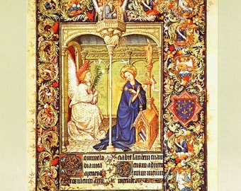 Book of Hours, Medieval art, Illustrated manuscript,  15th Century art,, The Annunciation, Christian art, holy family, Christmas art,