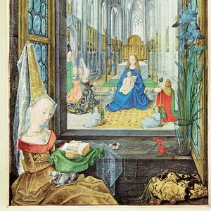 Book of Hours, Medieval art, Illustrated manuscript, 15th Century art,, The Annunciation, Christian art, holy family, Christmas art, image 3