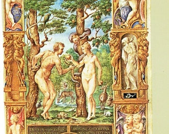 Medieval art,Book of Hours,  Illustrated manuscript, 16th Century art,Fall of Man, Adam and Eve, Cardinal Alessandro Farnese prayer book